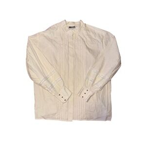 Vtg Cream Cotton Pintuck Blouse Lace Sleeve Band Collar 18 Costal Cottage XL